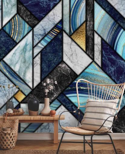 art deco blå marmor tapet