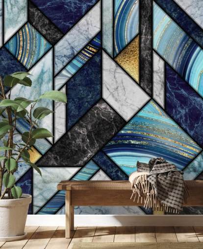 Art Deco blaue Marmortapete