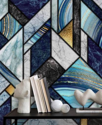 papel pintado de mármol azul art deco