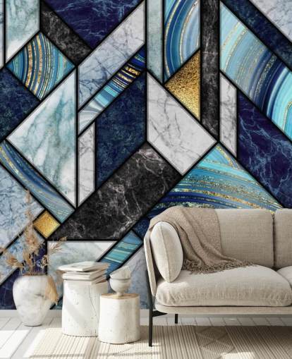 carta da parati in marmo blu art deco