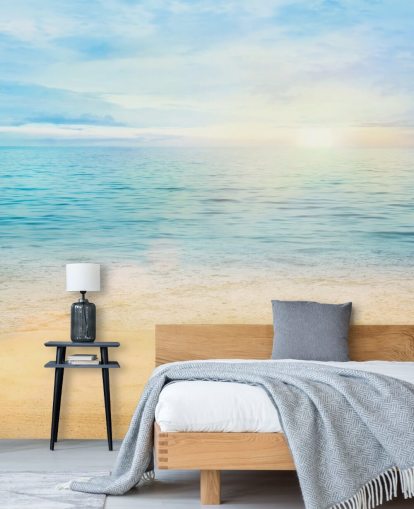 papel pintado de playa azul personalizado llamado Sea and Sand Tranquility para baños 