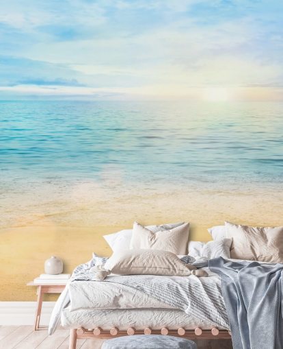 blue custom beach wallpaper called Sea and Sand Tranquility for bathrooms 