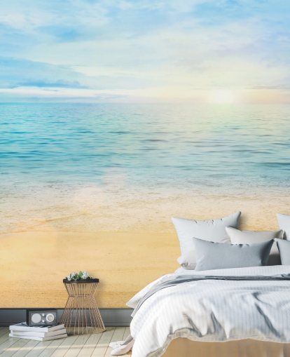 blue custom beach wallpaper called Sea and Sand Tranquility for bathrooms 