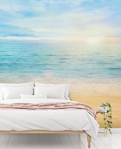 blue custom beach wallpaper called Sea and Sand Tranquility for bathrooms 