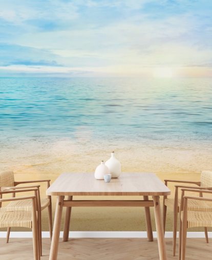 blue custom beach wallpaper called Sea and Sand Tranquility for bathrooms 