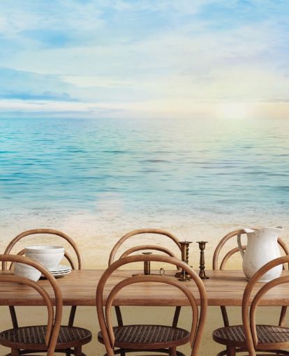 carta da parati da spiaggia personalizzata blu chiamata Sea and Sand Tranquility per bagni carta da parati da spiaggia personalizzata blu chiamata Sea and Sand Tranquility per bagni