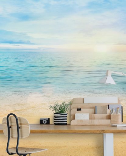 blå brugerdefineret strand tapet kaldet Sea and Sand Tranquility til badeværelser 