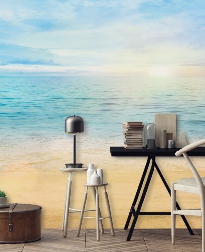 papel pintado de playa azul personalizado llamado Sea and Sand Tranquility para baños 