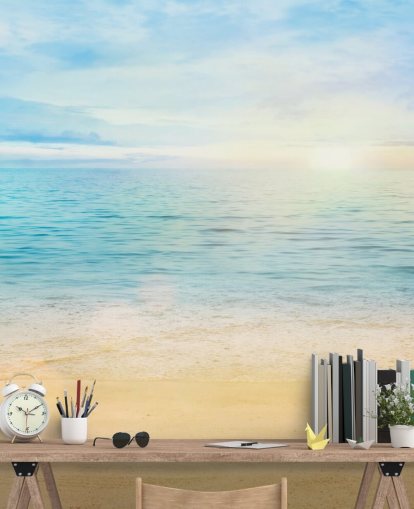 papel pintado de playa azul personalizado llamado Sea and Sand Tranquility para baños 