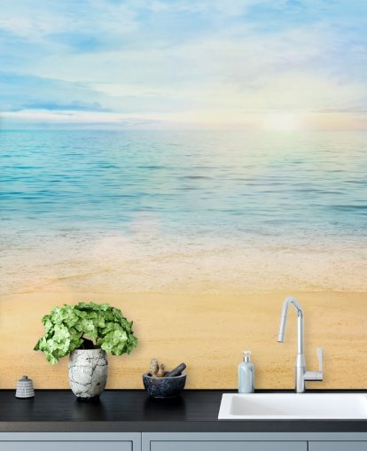 blue custom beach wallpaper called Sea and Sand Tranquility for bathrooms 