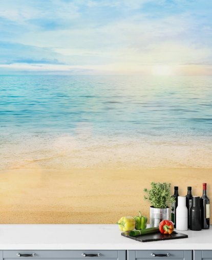 blue custom beach wallpaper called Sea and Sand Tranquility for bathrooms 