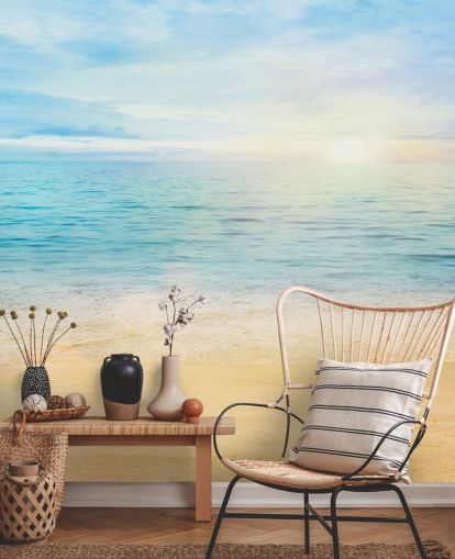 blue custom beach wallpaper called Sea and Sand Tranquility for bathrooms 