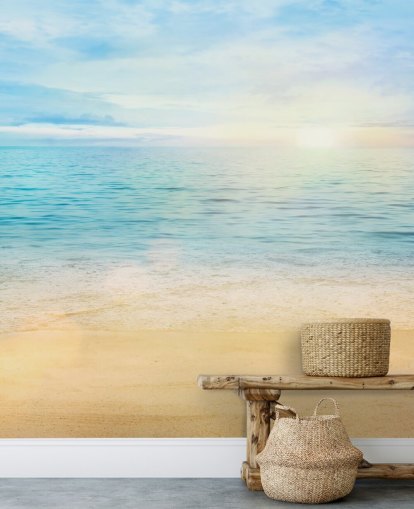 blue custom beach wallpaper called Sea and Sand Tranquility for bathrooms 