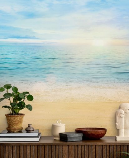papel pintado de playa azul personalizado llamado Sea and Sand Tranquility para baños 