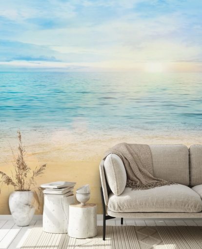 papel pintado de playa azul personalizado llamado Sea and Sand Tranquility para baños 