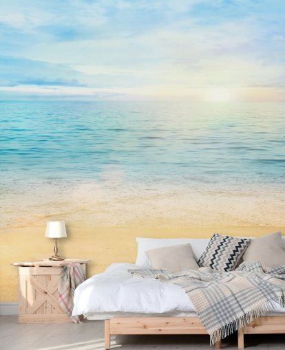 blue custom beach wallpaper called Sea and Sand Tranquility for bathrooms 