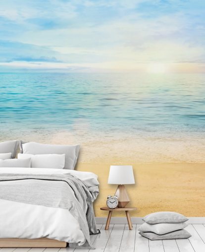 papel pintado de playa azul personalizado llamado Sea and Sand Tranquility para baños 