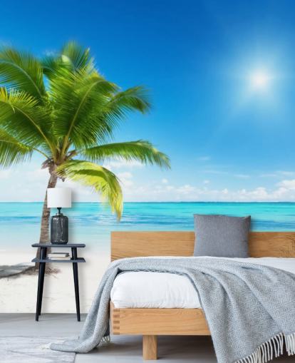 blue and white custom beach wallpaper mural called Palm and Sea for home or office 