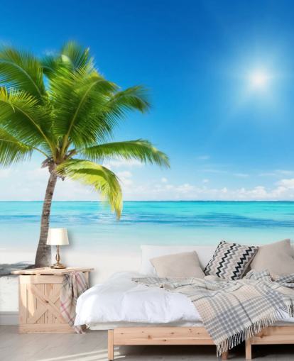 blue and white custom beach wallpaper mural called Palm and Sea for home or office 