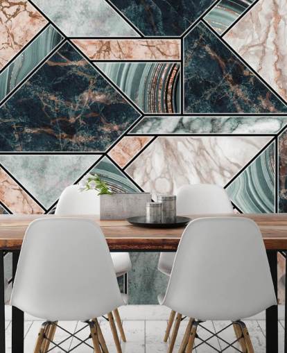 papel de parede de azulejo art deco rosa pálido, cinza e preto