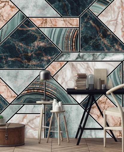 lichtroze, grijs en zwart art deco tegelbehang