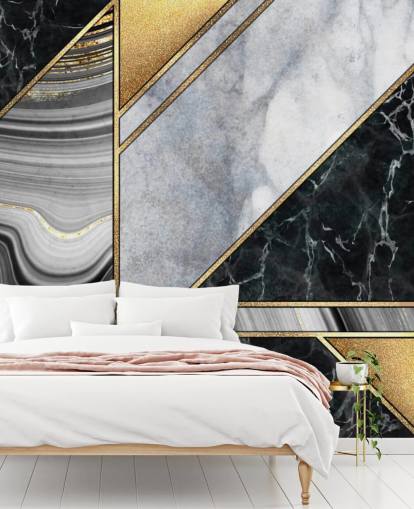 weißer und schwarzer Marmor mit goldener geometrischer Art-Deco-Tapete