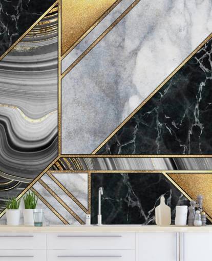 mármore branco e preto com papel de parede art déco geométrico dourado mármore branco e preto com papel de parede art déco geométrico dourado