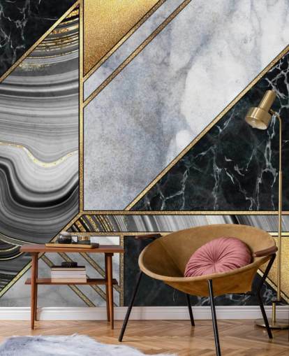 valkoinen ja musta marmori kultaisella geometrisella art deco -taustakuvalla