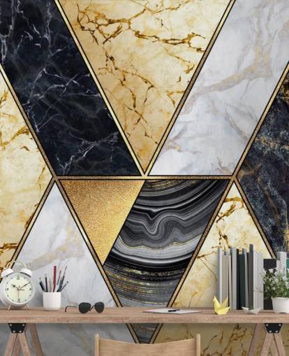 goud, zwart en wit marmer art deco behang