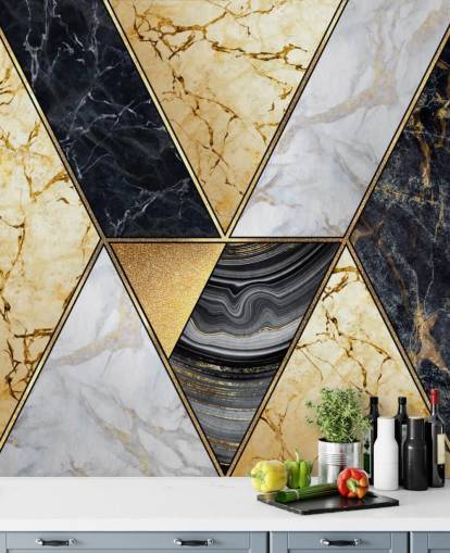 gold, black and white marble art deco wallpaper