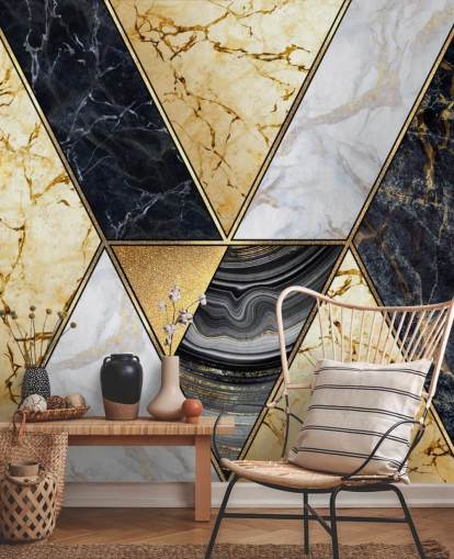 gold, black and white marble art deco wallpaper