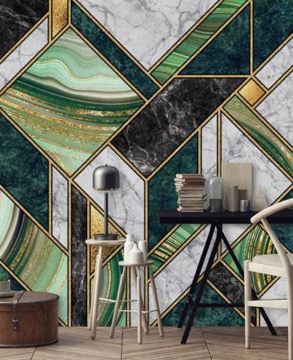 art deco groen en grijs marmer en goud geometrisch behang art deco groen en grijs marmer en goud geometrisch behang