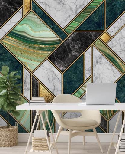 Art Deco grün und grau Marmor und Gold geometrische Tapete