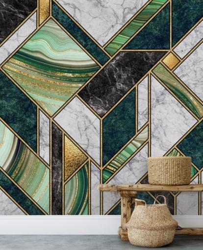 papel pintado geométrico art deco de mármol verde y gris y dorado papel pintado geométrico art deco de mármol verde y gris y dorado