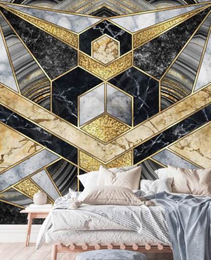 harmaa ja musta marmori kultaisella art deco -design-taustakuvalla