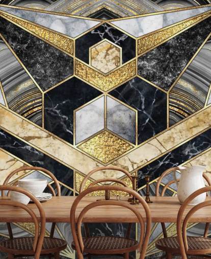 grauer und schwarzer Marmor mit goldener Art-Deco-Designtapete grauer und schwarzer Marmor mit goldener Art-Deco-Designtapete