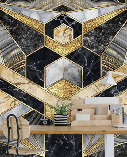grauer und schwarzer Marmor mit goldener Art-Deco-Designtapete grauer und schwarzer Marmor mit goldener Art-Deco-Designtapete