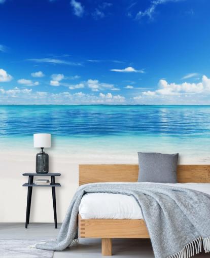 papel pintado de playa personalizable azul y dorado llamado Mar y arena para oficina o dormitorio