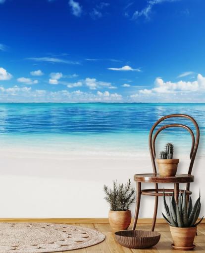 blue and gold customizable beach wallpaper called Sea and Sand for office or bedroom