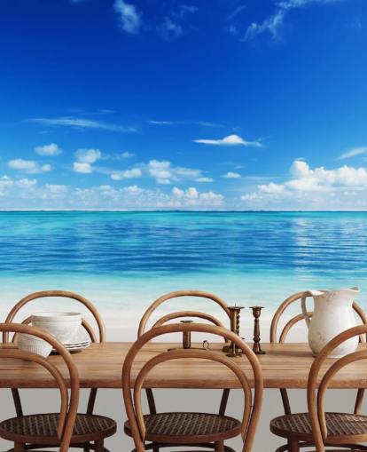 blue and gold customizable beach wallpaper called Sea and Sand for office or bedroom