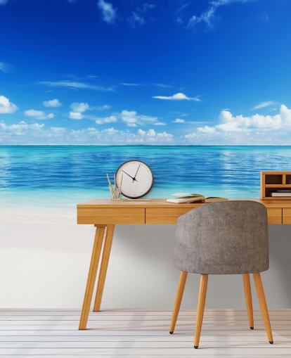 blå och guld anpassningsbar strand tapet kallad Sea and Sand för kontor eller sovrum