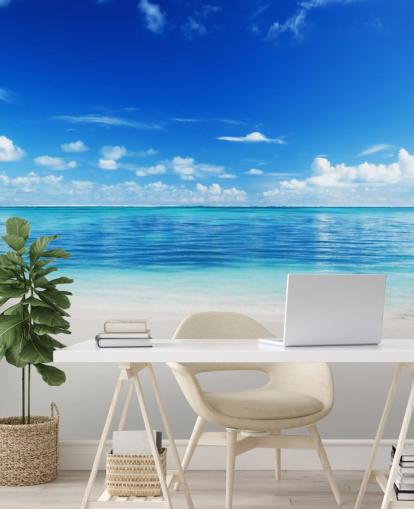 blue and gold customisable beach wallpaper called Sea and Sand for office or bedroom