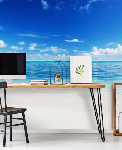 blue and gold customizable beach wallpaper called Sea and Sand for office or bedroom