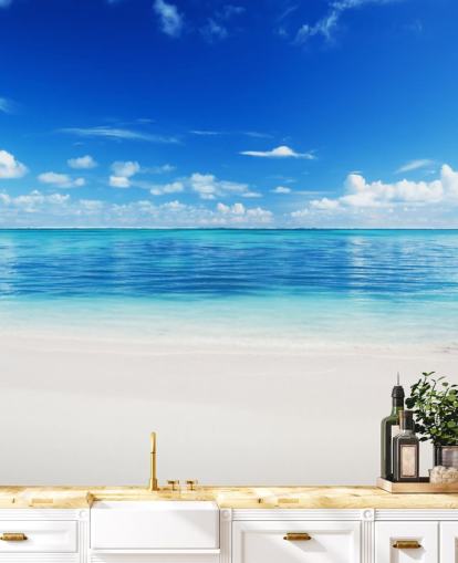 papel pintado de playa personalizable azul y dorado llamado Mar y arena para oficina o dormitorio papel pintado de playa personalizable azul y dorado llamado Mar y arena para oficina o dormitorio