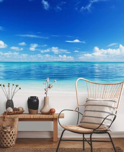 blå och guld anpassningsbar strand tapet kallad Sea and Sand för kontor eller sovrum