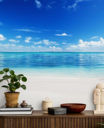 papel pintado de playa personalizable azul y dorado llamado Mar y arena para oficina o dormitorio