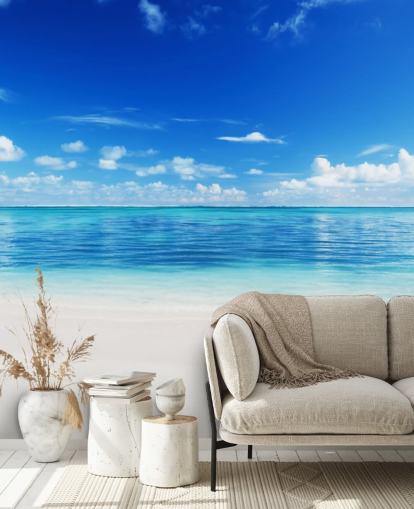 papel pintado de playa personalizable azul y dorado llamado Mar y arena para oficina o dormitorio