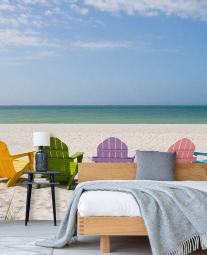Colourful Beach Chairs on Beach Wallpaper Colourful Beach Chairs on Beach Wallpaper