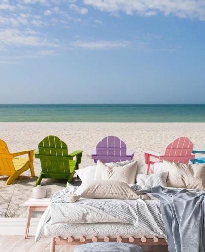 Colourful Beach Chairs on Beach Wallpaper