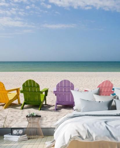 Colourful Beach Chairs on Beach Wallpaper